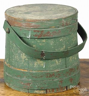 Painted pine firkin, 19th c., retaining an old green surface, 9 1/2'' h.