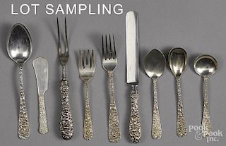 Stieff rose pattern sterling silver flatware service, fifty-seven pieces, 59 ozt.