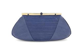 A Judith Leiber Blue Karung Snakeskin Bag, 10 1/2 x 5 1/2 x 2 inches.