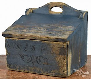 Scandinavian painted pine salt box, 19th c., 11 1/4'' h., 11 1/2'' w.