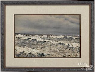 Peter Cameron (American, b. 1852), watercolor, titled Heavy Surf New Jersey, signed lower left