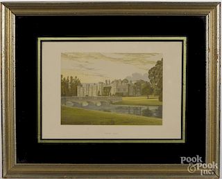 Pair of framed prints of The Hendre and Deene Park, 5'' x 7 1/4''.