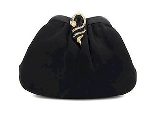 A Judith Leiber Black Satin Evening Bag, 8 x 6 x 1 1/2 inches.