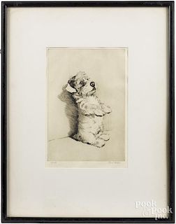 Cecil Aldin (American, b. 1908), engraving of a terrier, titled For What We are About to Receive