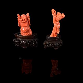 Chinese Carved Coral Miniature Figurines
