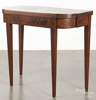 Federal mahogany card table, ca. 1800, with line inlay, 30 1/2'' h., 36'' w.