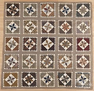 Pieced star in block quilt, late 19th c., 77'' x 78''.