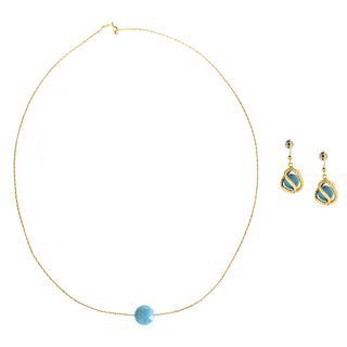 Turquoise and 14K Necklace and Earrings