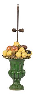 Italian Majolica Urn Form Lamp with Fruits