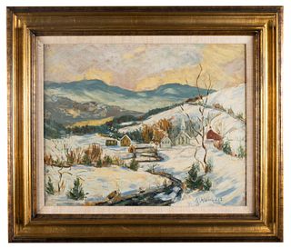 Winter Village Landscape by A. Henoult, 1942