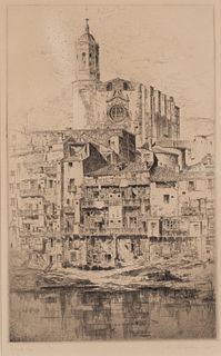 John Taylor Arms (1887 - 1953) Gerona, 1925. Drypoint etching, Artist's Proof.