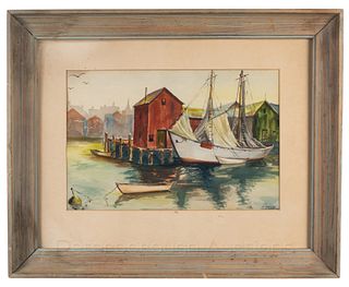 Harbor Scene, Watercolor on Paper