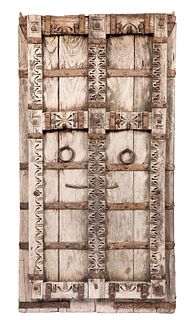 An Indian Carved Hard Wood and Metal Door/Panel