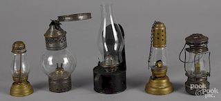 Five assorted tin lanterns, 19th c., tallest - 11''.