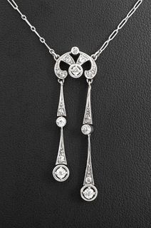 Edwardian Platinum Diamond Drop Necklace