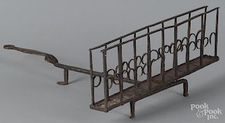 Wrought iron revolving toaster, 18th/19th c., initialed W. D. on handle, 17 1/2'' l., 15'' w.