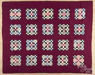 Pennsylvania double-nine-patch quilt, late 19th c., 91'' x 75''.