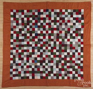 Pieced checkerboard quilt, late 19th c., 82'' x 80''.