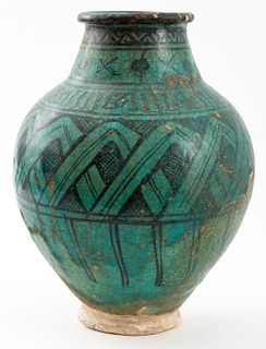Kashan Turquoise Glazed Stoneware Pottery Vase