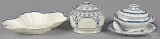 Pearlware, to include a blue feather edge gravy tureen, a ladle, and undertray