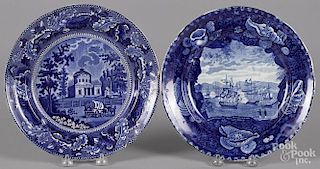 Two Historical Blue Staffordshire plates depicting the Water Works Philadelphia