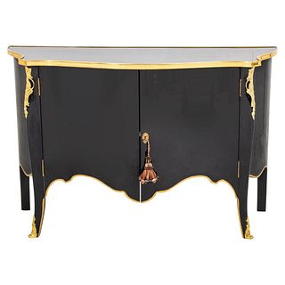 French Louis XV Revival Black Lacquer Commode