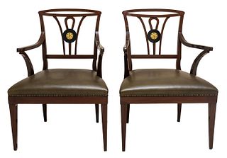 Queen Anne Revival Armchairs, Pair