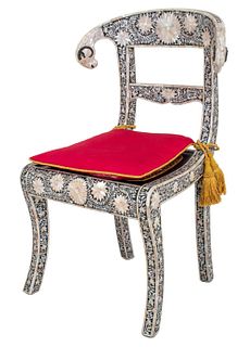 Mother of Pearl Inlaid Ram's Head Side Chair