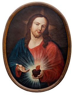 Sacred Heart of Jesus Oil on Canvas, 18th C.