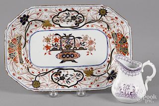 English creamware straining bowl, 6 3/4'' h., 8'' w., together with a Spode tray, 7'' l., 10 1/4'' w.