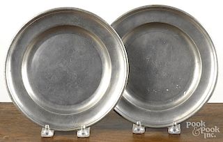Pair of Hartford, Connecticut pewter plates, ca. 1805, bearing the touch of Samuel Danforth