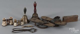Miscellaneous group to include, lorgnettes, bells, a sugar nipper, etc.