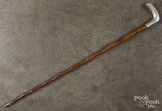 Silver handled cane, dated March 11 '90, 35'' l.