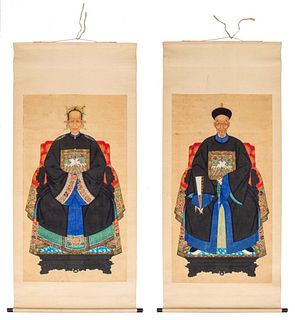 Chinese Ancestor Portraits, 19th C, Pair
