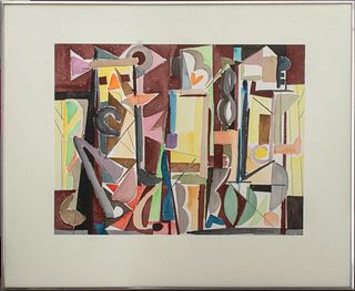 Robert Barnard Cubist Abstract Watercolor on Paper