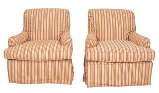 Red White & Ochre Stripe Slipcovered Arm Chairs 2