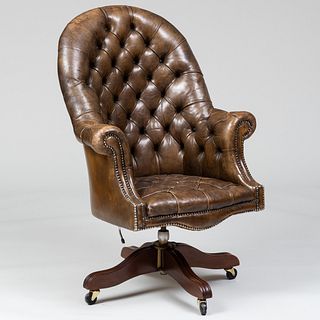 Victorian Style Tufted Leather Swivel Desk Chair