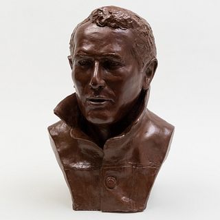 20th Century School: Painted Terracotta Bust of Paul Newman