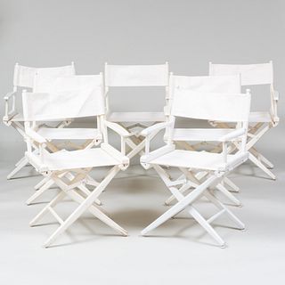 Group of Seven White Painted Wood and Canvas Folding Directors Chairs