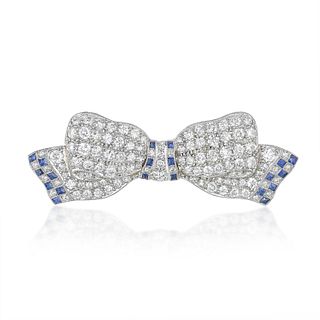 Art Deco Diamond and Sapphire Bow Brooch