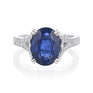 4.36-Carat Burmese Unheated Sapphire and Diamond Ring, AGL Certified