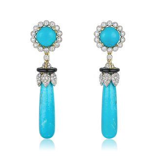 Turquoise Onyx and Diamond Drop Earrings