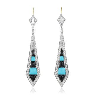 Onyx Turquoise and Diamond Earrings