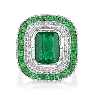 Emerald Diamond and Tsavorite Ring