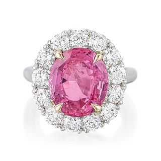 Ceylon Unheated Pink Sapphire and Diamond Ring, AGL Certified