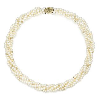 Four Strand Natural Pearl Torsade Necklace, GIA Certified