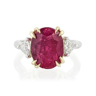 6.73-Carat Burmese Unheated Ruby and Diamond Ring, AGL Certified