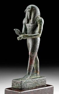Egyptian Bronze Thoth with Hieroglyphs & Greek Letters