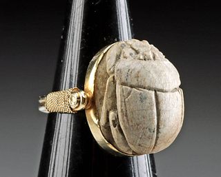 Gold Swivel Ring w/ Egyptian Steatite Scarab