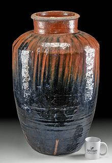 Tall Chinese Song Dynasty Storage Jar, Hare's Fur Glaze, TL'd